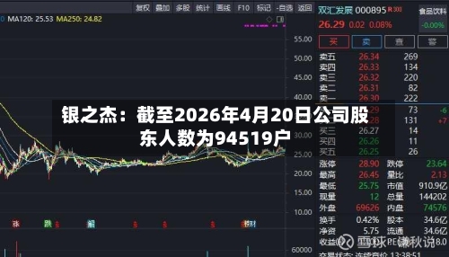 银之杰：截至2026年4月20日公司股东人数为94519户