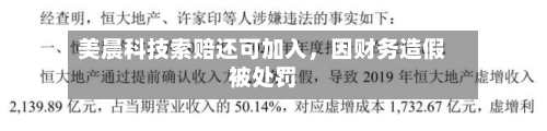 美晨科技索赔还可加入，因财务造假被处罚