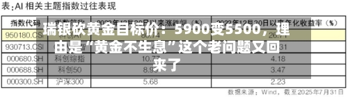 瑞银砍黄金目标价：5900变5500，理由是“黄金不生息”这个老问题又回来了