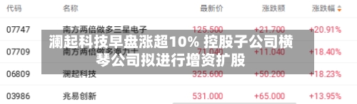 澜起科技早盘涨超10% 控股子公司横琴公司拟进行增资扩股