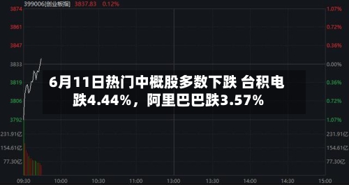 6月11日热门中概股多数下跌 台积电跌4.44%,阿里巴巴跌3.57%