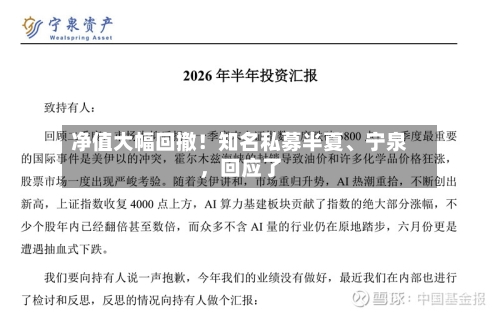 净值大幅回撤!知名私募半夏、宁泉,回应了