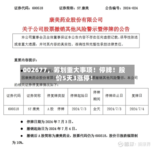 002677,筹划重大事项!停牌!股价5天3涨停!